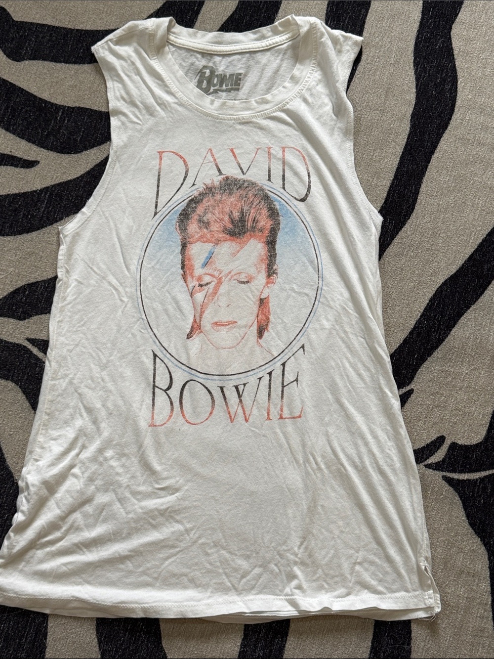 David Bowie White Graphic Muscle Tee